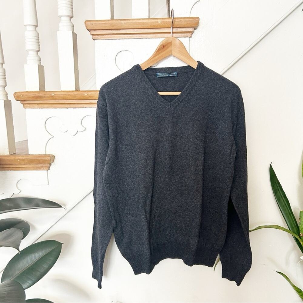 Mixed Cashmere and Silk V-Neck Sweater Soft Lightweight Gray Long Sleeve Size S